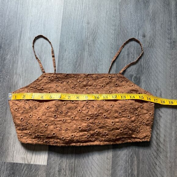 American Eagle Chestnut Eyelet Crop Top Smocked Large Festival Summer - Picture 6 of 7